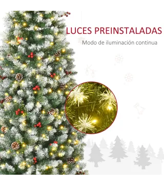 Árbol de Navidad Nevado Artificial 180 cm Árbol de Navidad con 300 Luces LED Blanco Cálido 618 Ramas Ignífugas de Plásti