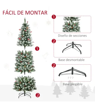 Árbol de Navidad Nevado Artificial 180 cm Árbol de Navidad con 300 Luces LED Blanco Cálido 618 Ramas Ignífugas de Plásti