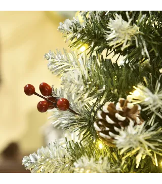 Árbol de Navidad Nevado Artificial 180 cm Árbol de Navidad con 300 Luces LED Blanco Cálido 618 Ramas Ignífugas de Plásti