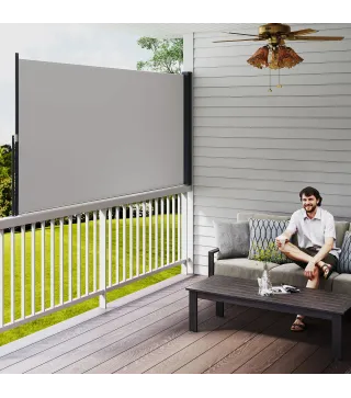 Toldo Lateral Retráctil Pantalla Enrollable Mampara de Privacidad Impermeable y Anti-UV Protege la Privacidad Gris Claro