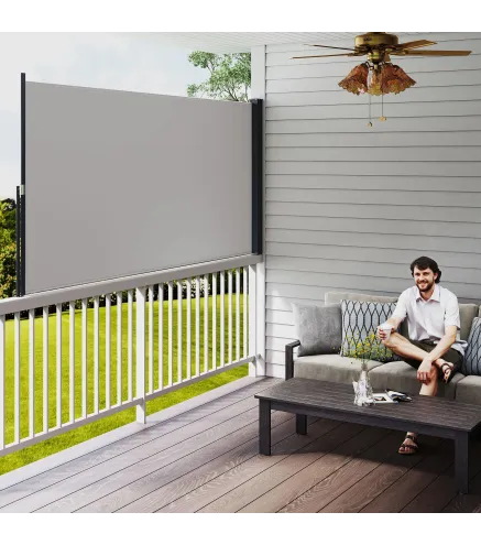 Toldo Lateral Retráctil Pantalla Enrollable Mampara de Privacidad Impermeable y Anti-UV Protege la Privacidad Gris Claro
