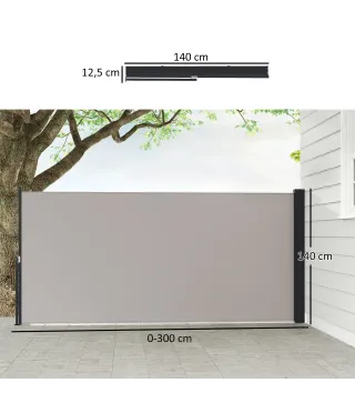 Toldo Lateral Retráctil Pantalla Enrollable Mampara de Privacidad Impermeable y Anti-UV Protege la Privacidad Gris Claro