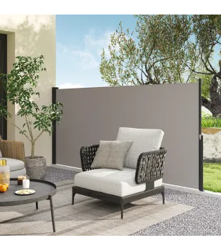 Toldo Lateral Retráctil Pantalla Enrollable Mampara de Privacidad Impermeable y Anti-UV Protege la Privacidad Gris Claro