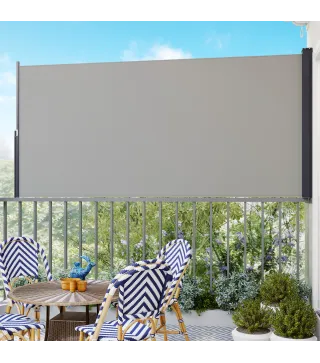 Toldo Lateral Retráctil Pantalla Enrollable Mampara de Privacidad Impermeable y Anti-UV Protege la Privacidad Gris Claro