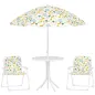 Conjunto de Mesa y Sillas Infantil de Jardín 4 Piezas Sillas Plegables Sombrilla Ajustable Diseño de Elefantes Blanco