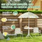 Conjunto de Mesa y Sillas Infantil de Jardín 4 Piezas Sillas Plegables Sombrilla Ajustable Diseño de Elefantes Blanco