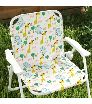 Conjunto de Mesa y Sillas Infantil de Jardín 4 Piezas Sillas Plegables Sombrilla Ajustable Diseño de Elefantes Blanco