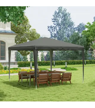 Carpa Desmontable de Jardín 3x3 m Gazebo Cenador para Exteriores con 4 Orificios de Drenaje y Tubo de Acero Gris