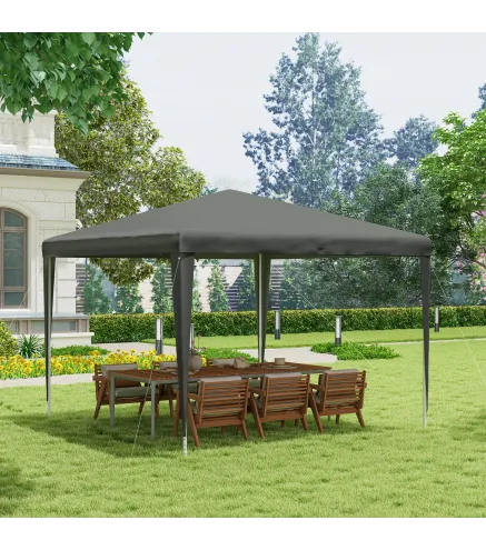 Carpa Desmontable de Jardín 3x3 m Gazebo Cenador para Exteriores con 4 Orificios de Drenaje y Tubo de Acero Gris