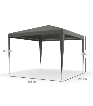 Carpa Desmontable de Jardín 3x3 m Gazebo Cenador para Exteriores con 4 Orificios de Drenaje y Tubo de Acero Gris