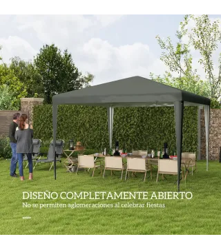 Carpa Desmontable de Jardín 3x3 m Gazebo Cenador para Exteriores con 4 Orificios de Drenaje y Tubo de Acero Gris
