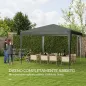 Carpa Desmontable de Jardín 3x3 m Gazebo Cenador para Exteriores con 4 Orificios de Drenaje y Tubo de Acero Gris