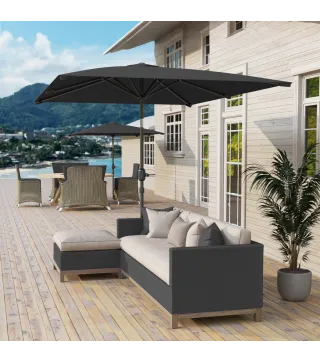 Sombrilla de Aluminio 198x294x255 Parasol Rectangular de Jardín Inclinable con Manivela y Poste Desmontable Gris