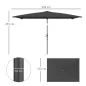 Sombrilla de Aluminio 198x294x255 Parasol Rectangular de Jardín Inclinable con Manivela y Poste Desmontable Gris