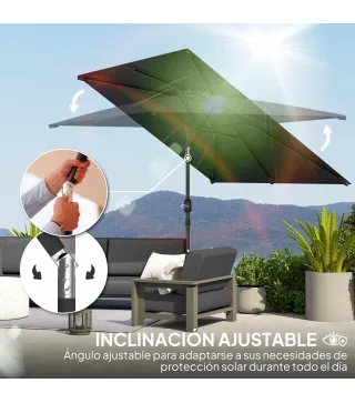 Sombrilla de Aluminio 198x294x255 Parasol Rectangular de Jardín Inclinable con Manivela y Poste Desmontable Gris