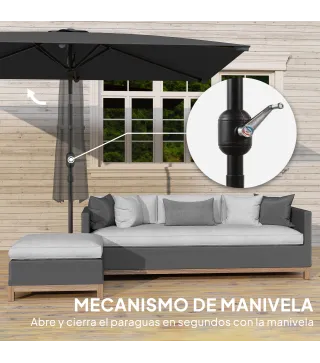 Sombrilla de Aluminio 198x294x255 Parasol Rectangular de Jardín Inclinable con Manivela y Poste Desmontable Gris