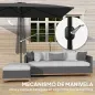 Sombrilla de Aluminio 198x294x255 Parasol Rectangular de Jardín Inclinable con Manivela y Poste Desmontable Gris