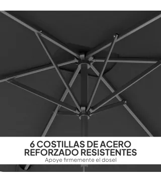 Sombrilla de Aluminio 198x294x255 Parasol Rectangular de Jardín Inclinable con Manivela y Poste Desmontable Gris