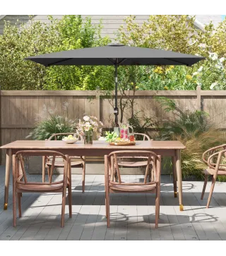 Sombrilla de Aluminio 198x294x255 Parasol Rectangular de Jardín Inclinable con Manivela y Poste Desmontable Gris
