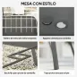 Juego de Mesa y 6 Sillas para Terraza con Orificio para Sombrilla y Encimera de Cristal para Terraza Patio Gris