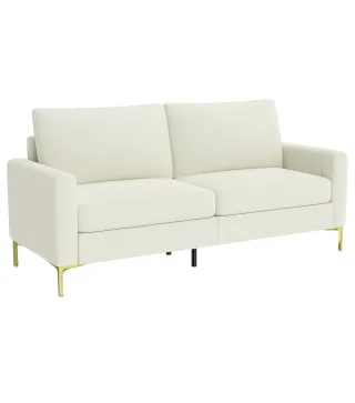 Sofá de 3 Plazas de 181 cm Tapizado en Terciopelo con Cojines Gruesos Patas de Metal Blanco Crema