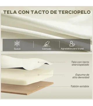 Sofá de 3 Plazas de 181 cm Tapizado en Terciopelo con Cojines Gruesos Patas de Metal Blanco Crema