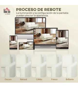 Sofá de 3 Plazas de 181 cm Tapizado en Terciopelo con Cojines Gruesos Patas de Metal Blanco Crema