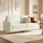 Sofá de 3 Plazas de 181 cm Tapizado en Terciopelo con Cojines Gruesos Patas de Metal Blanco Crema