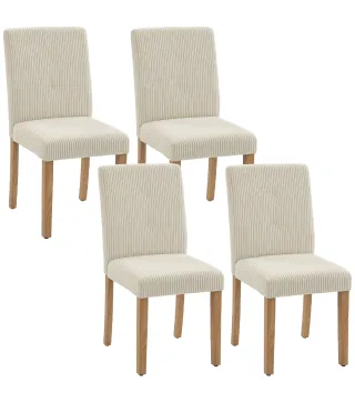 Pack de 4 Sillas de Comedor Respaldo Alto Tapizadas en Pana Asiento Acolchado Patas de Madera para Salón Beige