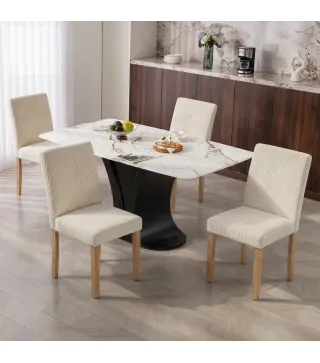 Pack de 4 Sillas de Comedor Respaldo Alto Tapizadas en Pana Asiento Acolchado Patas de Madera para Salón Beige