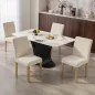 Pack de 4 Sillas de Comedor Respaldo Alto Tapizadas en Pana Asiento Acolchado Patas de Madera para Salón Beige