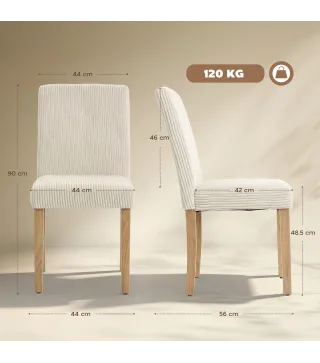 Pack de 4 Sillas de Comedor Respaldo Alto Tapizadas en Pana Asiento Acolchado Patas de Madera para Salón Beige