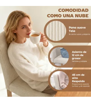 Pack de 4 Sillas de Comedor Respaldo Alto Tapizadas en Pana Asiento Acolchado Patas de Madera para Salón Beige