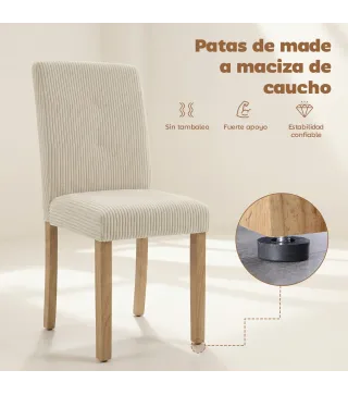 Pack de 4 Sillas de Comedor Respaldo Alto Tapizadas en Pana Asiento Acolchado Patas de Madera para Salón Beige