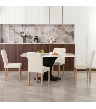 Pack de 4 Sillas de Comedor Respaldo Alto Tapizadas en Pana Asiento Acolchado Patas de Madera para Salón Beige