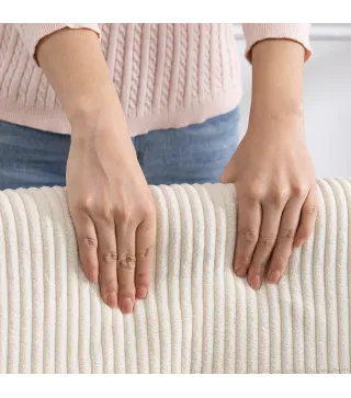 Pack de 4 Sillas de Comedor Respaldo Alto Tapizadas en Pana Asiento Acolchado Patas de Madera para Salón Beige