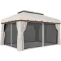 Cenador de Jardín 4x3m Pabellón de Jardín Gazebo con Doble Techo 4 Cortinas y Mosquitera Marco de Aluminio UPF50+ Crema
