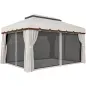 Cenador de Jardín 4x3m Pabellón de Jardín Gazebo con Doble Techo 4 Cortinas y Mosquitera Marco de Aluminio UPF50+ Crema