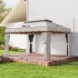 Cenador de Jardín 4x3m Pabellón de Jardín Gazebo con Doble Techo 4 Cortinas y Mosquitera Marco de Aluminio UPF50+ Crema