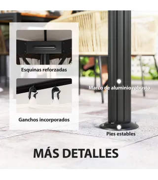 Cenador de Jardín 4x3m Pabellón de Jardín Gazebo con Doble Techo 4 Cortinas y Mosquitera Marco de Aluminio UPF50+ Crema