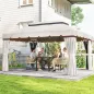 Cenador de Jardín 4x3m Pabellón de Jardín Gazebo con Doble Techo 4 Cortinas y Mosquitera Marco de Aluminio UPF50+ Crema