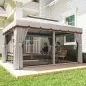 Cenador de Jardín 4x3m Pabellón de Jardín Gazebo con Doble Techo 4 Cortinas y Mosquitera Marco de Aluminio UPF50+ Crema