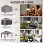 Cenador de Jardín 4x3m Pabellón de Jardín Gazebo con Doble Techo 4 Cortinas y Mosquitera Marco de Aluminio UPF50+ Gris