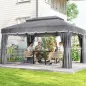Cenador de Jardín 4x3m Pabellón de Jardín Gazebo con Doble Techo 4 Cortinas y Mosquitera Marco de Aluminio UPF50+ Gris