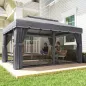 Cenador de Jardín 4x3m Pabellón de Jardín Gazebo con Doble Techo 4 Cortinas y Mosquitera Marco de Aluminio UPF50+ Gris