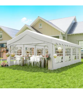 Carpa para Fiestas 4x8 m Carpa de Jardín con Paredes Extraíbles Puerta y Ventanas UPF50+ para Boda Camping Blanco