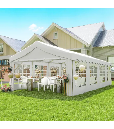 Carpa para Fiestas 4x8 m Carpa de Jardín con Paredes Extraíbles Puerta y Ventanas UPF50+ para Boda Camping Blanco