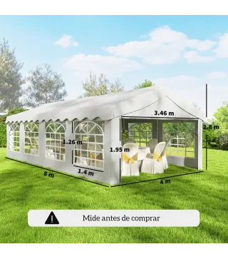 Carpa para Fiestas 4x8 m Carpa de Jardín con Paredes Extraíbles Puerta y Ventanas UPF50+ para Boda Camping Blanco