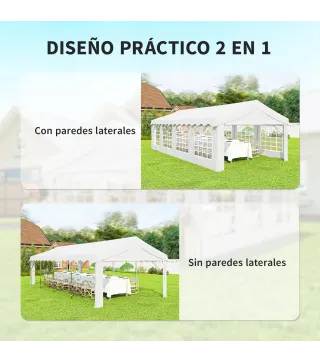 Carpa para Fiestas 4x8 m Carpa de Jardín con Paredes Extraíbles Puerta y Ventanas UPF50+ para Boda Camping Blanco