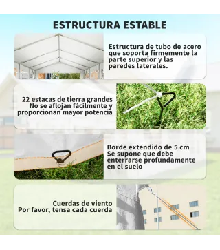Carpa para Fiestas 4x8 m Carpa de Jardín con Paredes Extraíbles Puerta y Ventanas UPF50+ para Boda Camping Blanco